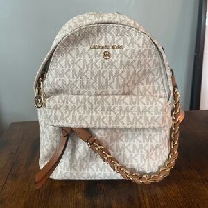 Michael Kors Slater Extra-Small Logo Convertible Backpack in Vanilla/Acorn